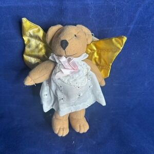 Tagalongs Plush Teddy Bear Angel White Lace Dress Gold Wings Stuffed Toy NWT